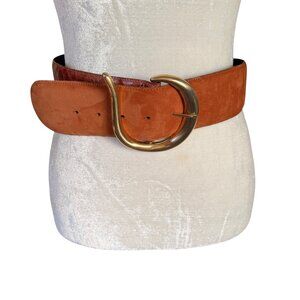 Eddie Bauer camel color leather and suede belt gold buckle size L